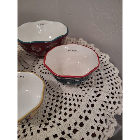 The Pioneer Woman Nesting Measuring Bowl Set 4 piece Fall Flowers Stoneware - Picture 5 of 12